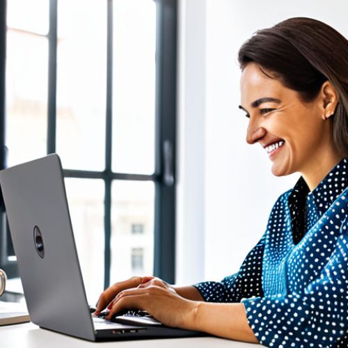 Passionate Content Creator**

"A professional woman in a vibrant, modern office, smiling confidently as she types on a laptop, fully clothed in a stylish blouse and comfortable trousers, surrounded by notebooks and a cup of coffee, reflecting the energy of content creation, appropriate attire, safe for work, perfect anatomy, natural proportions, professional photography, bright and airy lighting, modest and family-friendly."

**