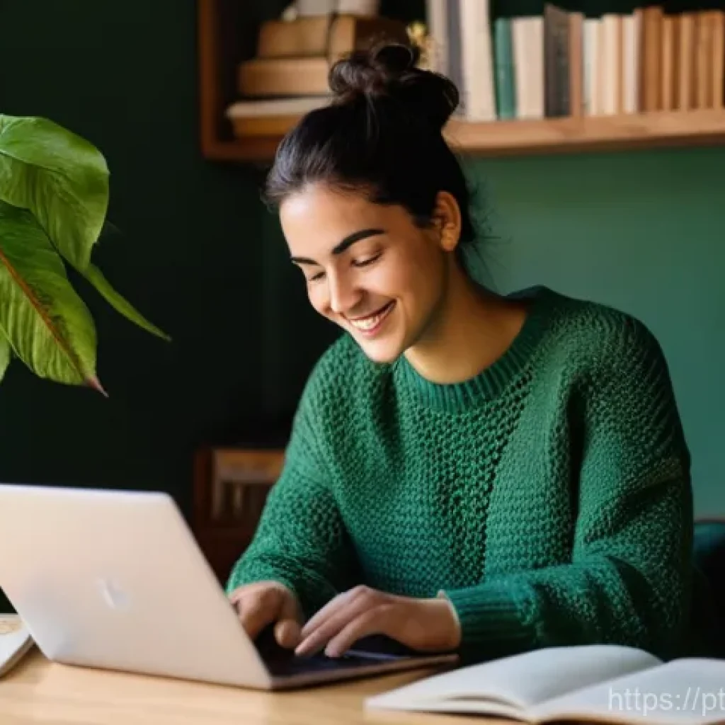 사회적 기여와 의미 있는 일의 관계 - **Prompt:** A young Portuguese woman, in her late 20s, sits comfortably at her home office desk in L...