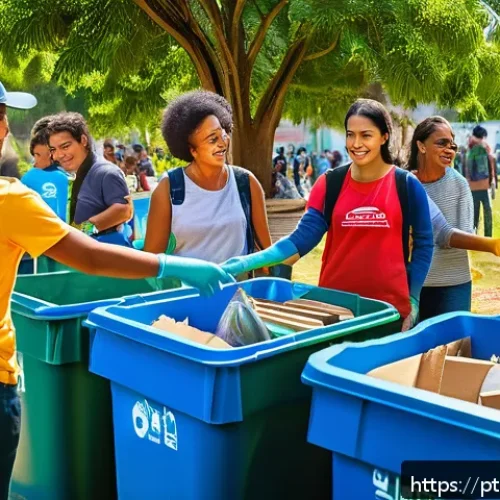 사회적 가치와 개인적 의미의 조화 - A vibrant community recycling event in a Brazilian neighborhood park, with diverse people of all age...